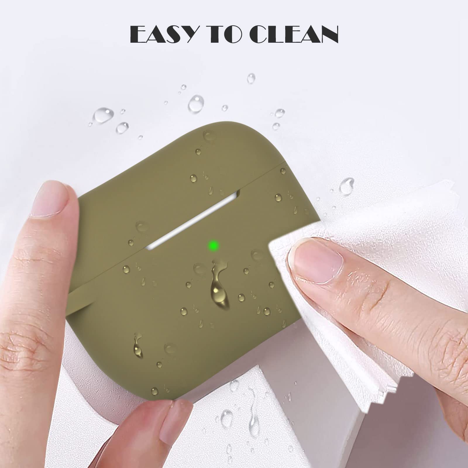 Protective Case Compatible with AirPods Pro Case, Anti-Shock Silicone Protective Cover, Soft, Non-Slip Protective Case for Airpods Pro 2019 with Carabiner, Army Green — view 5