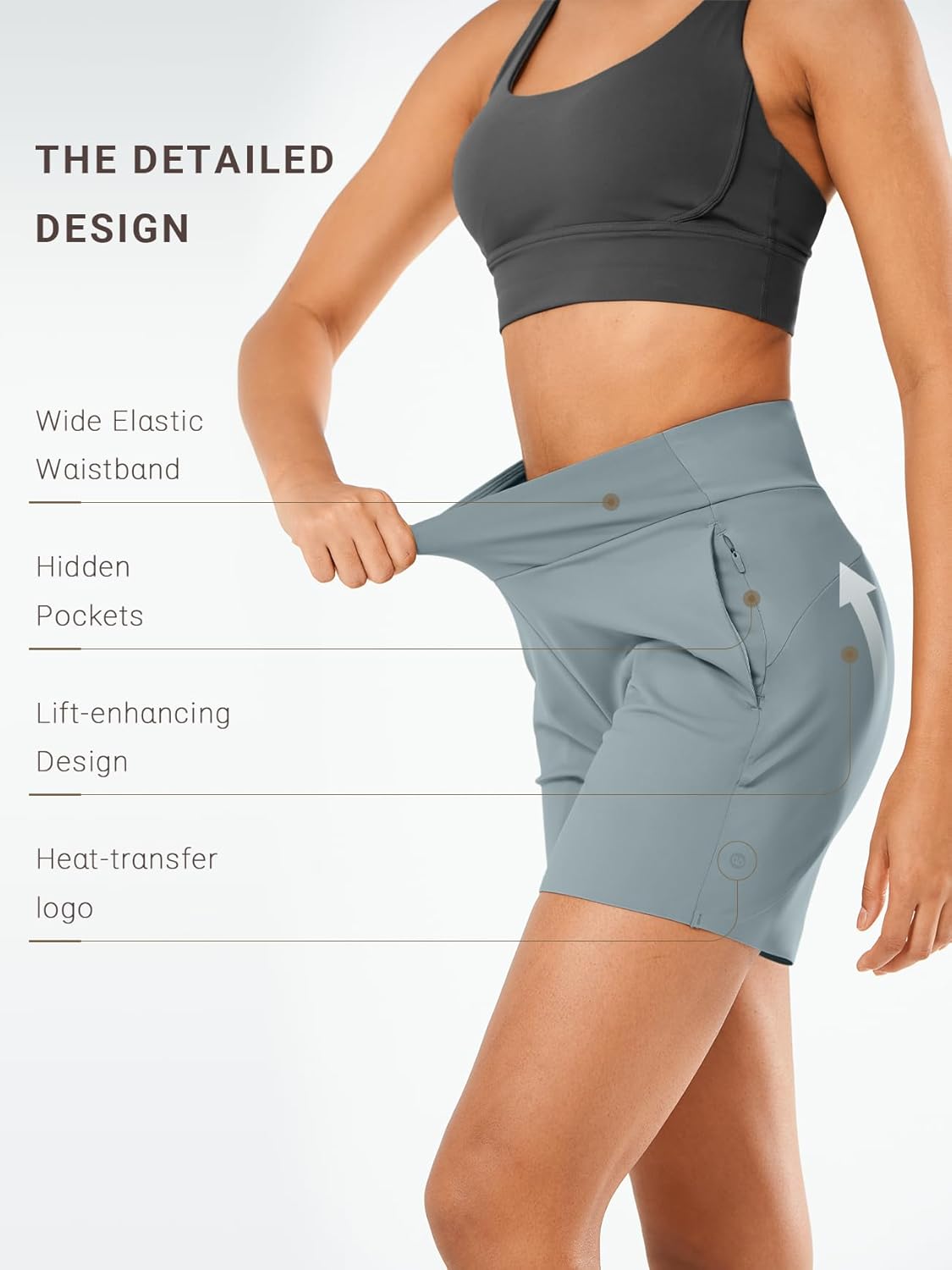 ALLZERO Feel Fit™ Women's Athletic Shorts 6" with Zip Pockets High Waisted Bermuda Shorts for Women - Loose Fit Leg Bottom - Image 5