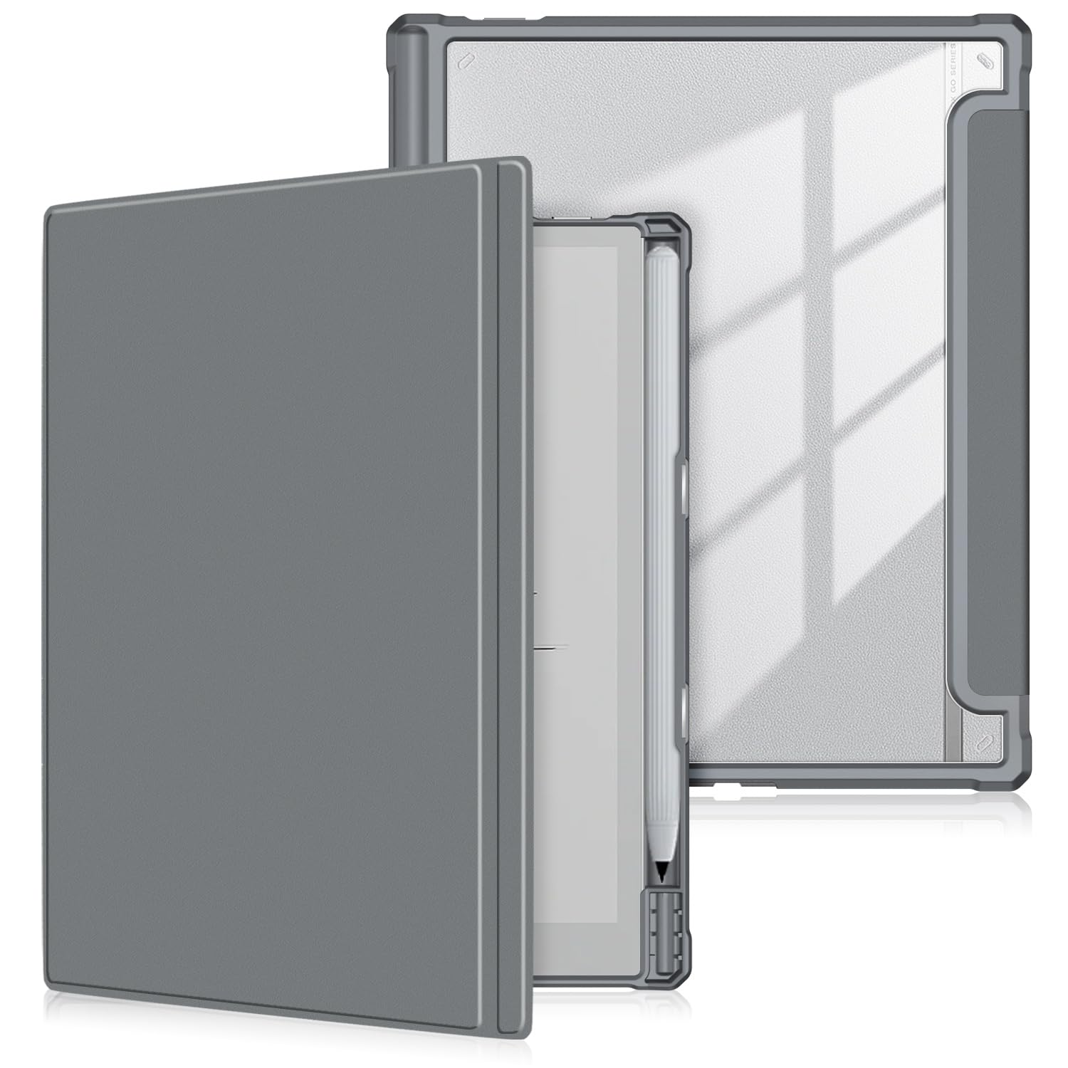 Case Compatible with BOOX Tablet Go 10.3 ePaper E Ink Tablet,Hard Transparent Back Protective Cover with Pen Holder,Auto Wake/Sleep,Gray