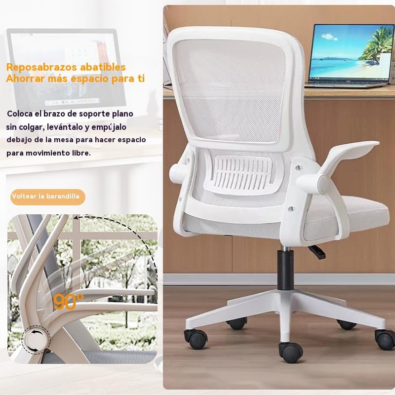 Silla de Oficina en Casa Ergónómica de Malla Transpirable - Respaldo Alto Ajustable en Altura,Giratoria con Reposabrazos Abatibles y Soporte Lumbar(Blanco)