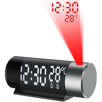 Projection Alarm Clock Digital Projection Alarm Clock with Temperature and Humidity 180  Projection Clock with Snooze Dual Alarm 12/24H Night Mode Adjustable Brightness for Home Bedroom Office