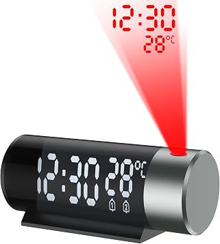 Digital Projection Alarm Clock with 180  Rotatable Projector, Dual Alarm, 12/24H, Snooze, 4-Level Dimmer for Bedrooms
