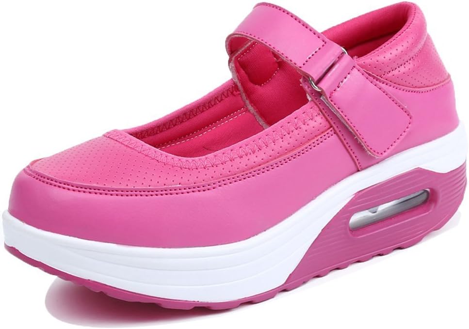 XMeden Women's PU Mesh Strap Platform Sneaker Shape Ups Height-Increasing Fitness Walking Shoes