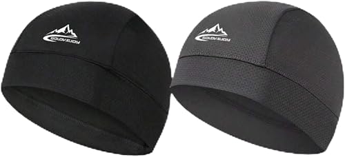Pack of 2 Heat‑Absorbent Sports Caps – Black & Grey, Breathable Lightweight Skull Caps for Cycling, Running, Training & Outdoor Activities