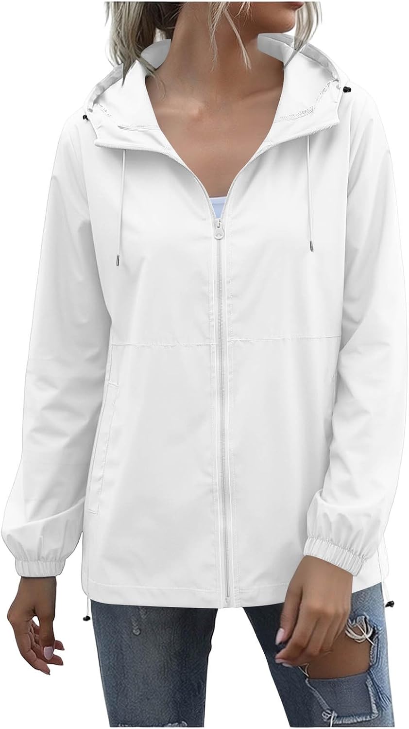 Lightweight Rain Jacket Women Packable Wind Breaker Light Rain Jacket Women Waterproof Travel Raincoat with Pockets