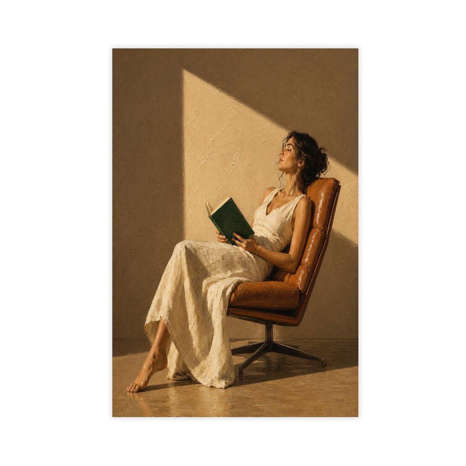 W7c8u2x3 Unframe-Style-1 Woman Reading In Sunlight Canvas Wall Art, Realist Painting