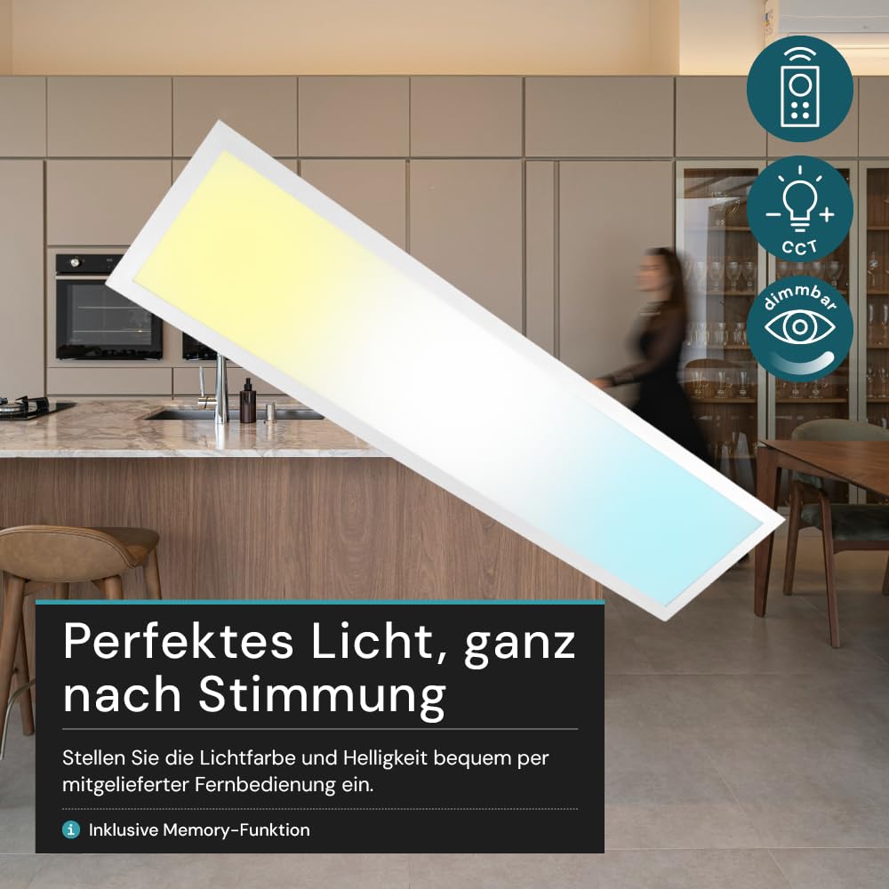 LUXULA 2er Pack LED Panel 100x25cm Weiß, 40W 4400lm, 3000-6500K dimmbar, Deckenlampe LED mit Fernbedienung, UGR<19 blendfrei, Deckenpanel dimmbar, Deckenleuchte flach, Deckenlampe lang