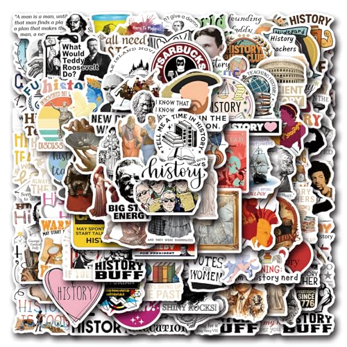 124Pcs History Stickers - History Gifts Party Supplies - Vinyl Laptop Stickers Waterproof - Gift for Women & Men