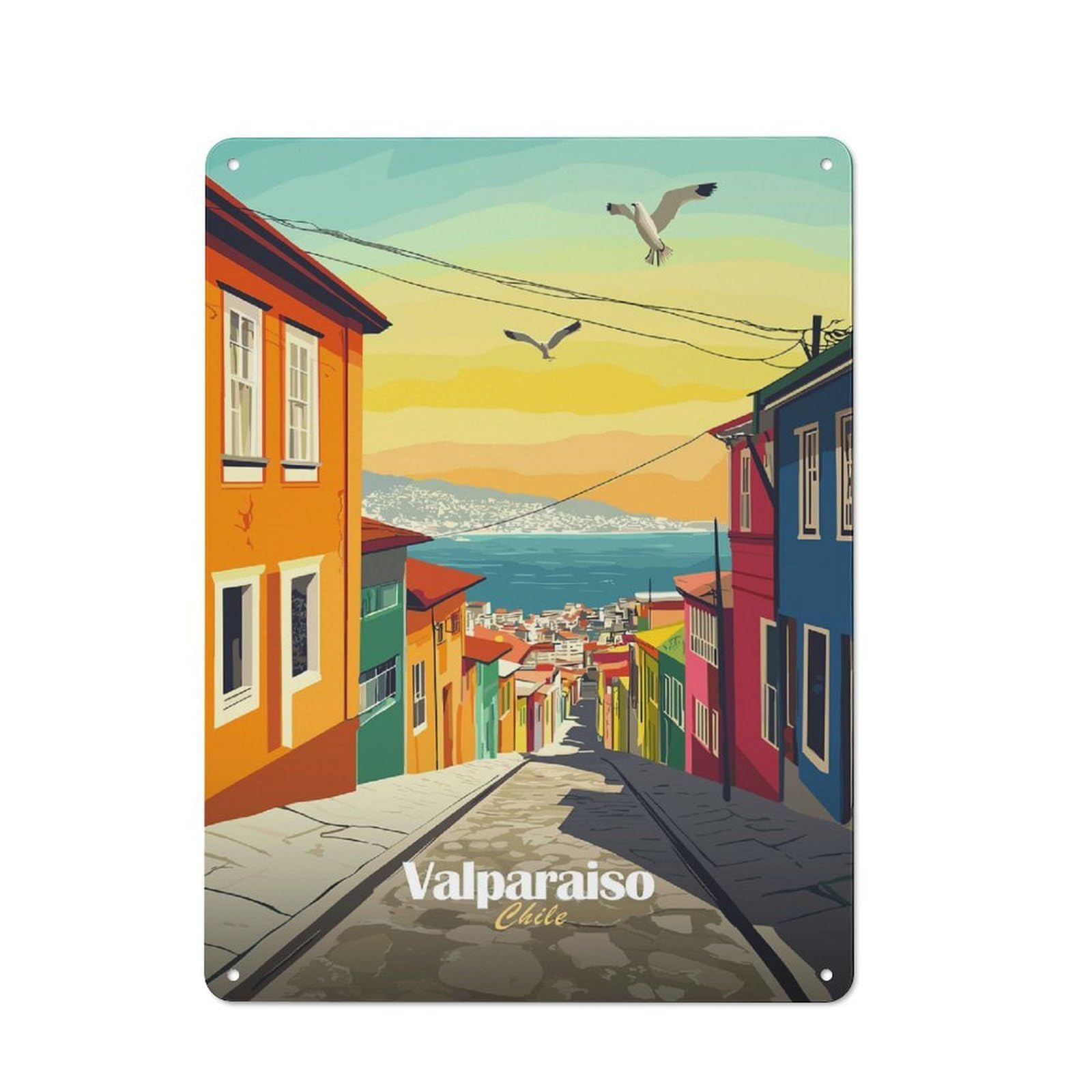 Valparaiso, Chile Retro Metal Sign 40x30cm, Distressed Look Retro Room Decor for Living Room, Hallway, Kitchen Or Cafe