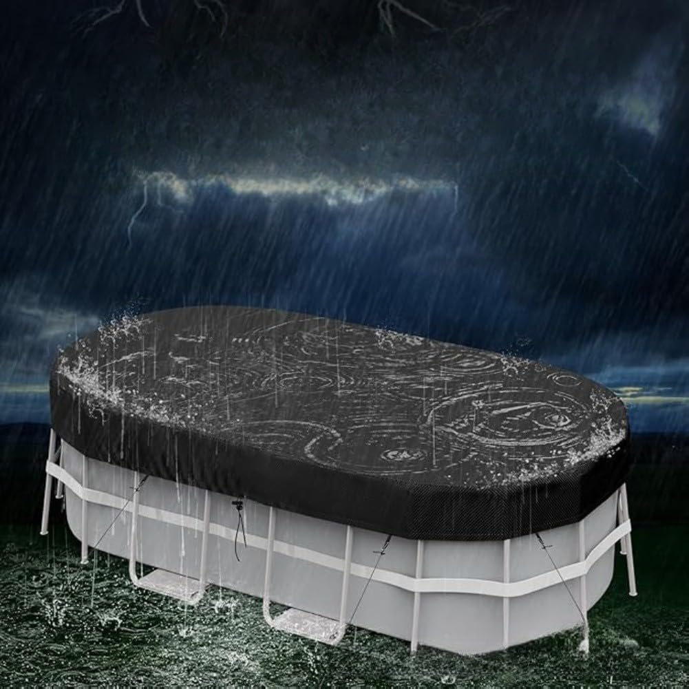 Bâche de protection solaire ovale pour piscine avec bâche rectangulaire pour piscines hors sol, conçue avec des revêtements imperméables et des coutures renforcées (2,4 x 4,3 m)