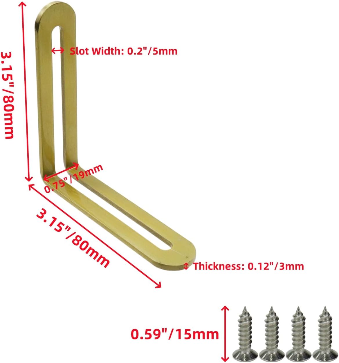 Bitray 6 Pcs Slotted L Bracket,Adjustable Right Angle Brackets 3.15" x 3.15" Stainless Steel Support Bracket for Cabinet Wood Shelf,Gold