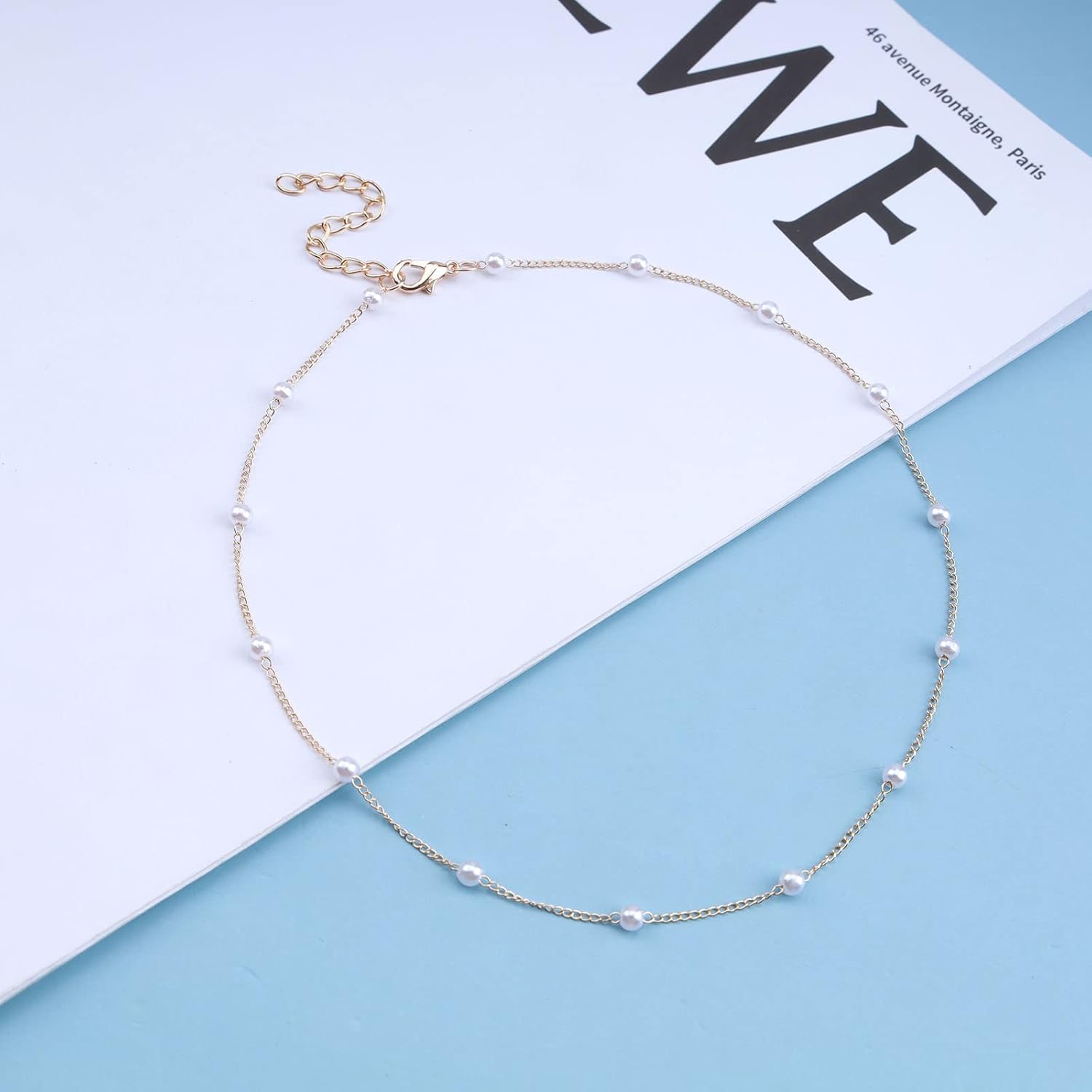 Bohemia Pearl Choker Necklace Pearl Station Necklace Chain Gold Pearls Strand Necklaces Jewelry for Women - Image 2