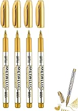 Metal Markers 4 Pieces Permanent Metal Markers Art Set Permanent Markers for DIY, Paper, Metal, Wood, Ceramic, Glass (Gold)