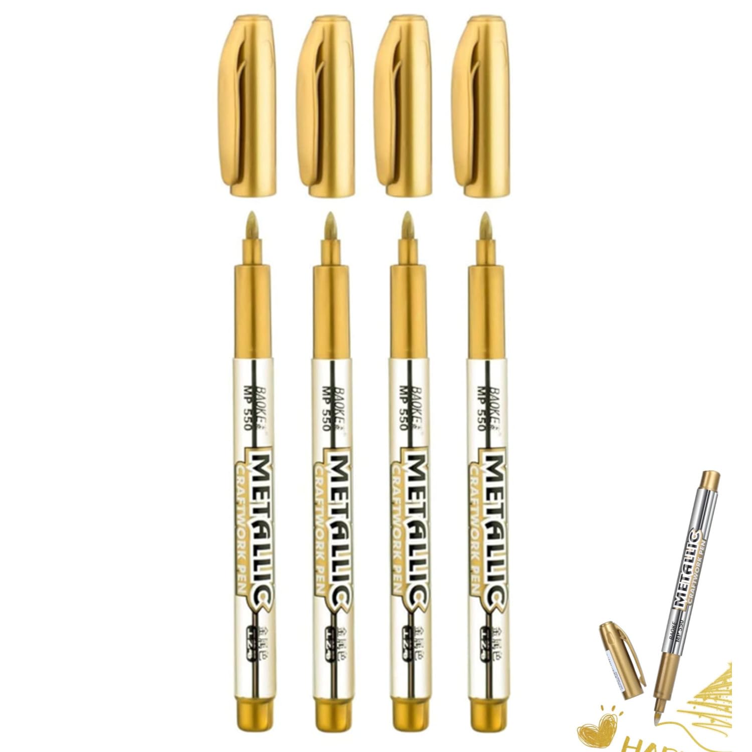 JJiaoLinin Rotuladores Metálicos, 4 PCS Rotulador Dorado Bolígrafos Marcador Permanente Marcadores Metálicos Permanentes Plumas para Pintura, Tarjetas, Escritura, Firma, Superficie de Cristal