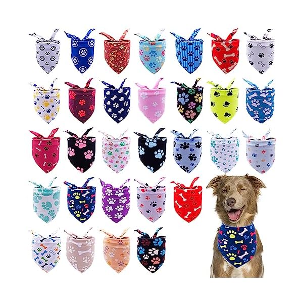 Pai sence 30pcs paw print dog bandanas bulk for small medium pets adjustable cat scarves daily birthday party wedding holiday bone yorkie triangle bibs scarf for girl boy grooming accessories
