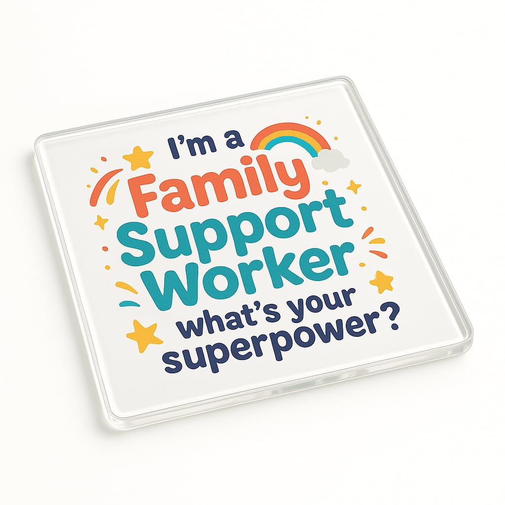 The Plum Penguin Family Support Acrylic Coaster Gift With Cute Cartoon Design - Superpower Joy Thank You Gift For Worker Delight