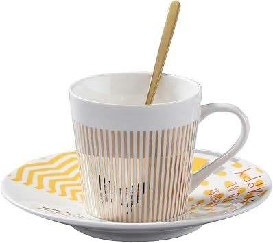 200ml/7oz Dynamic Reflection Mirror Cup Creative Ceramic Afternoon Tea, Coffee Cup and Dish for office home restaurant cafe-Butterfly Dance Gold-201-300ml