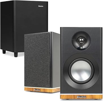 Audizio KS12 2.1 Active Bookshelf Speaker System with Active Subwoofer, HDMI ARC, Optical, Bluetooth, USB Playback, RCA Input, DSP Modes, Ambient Base Light