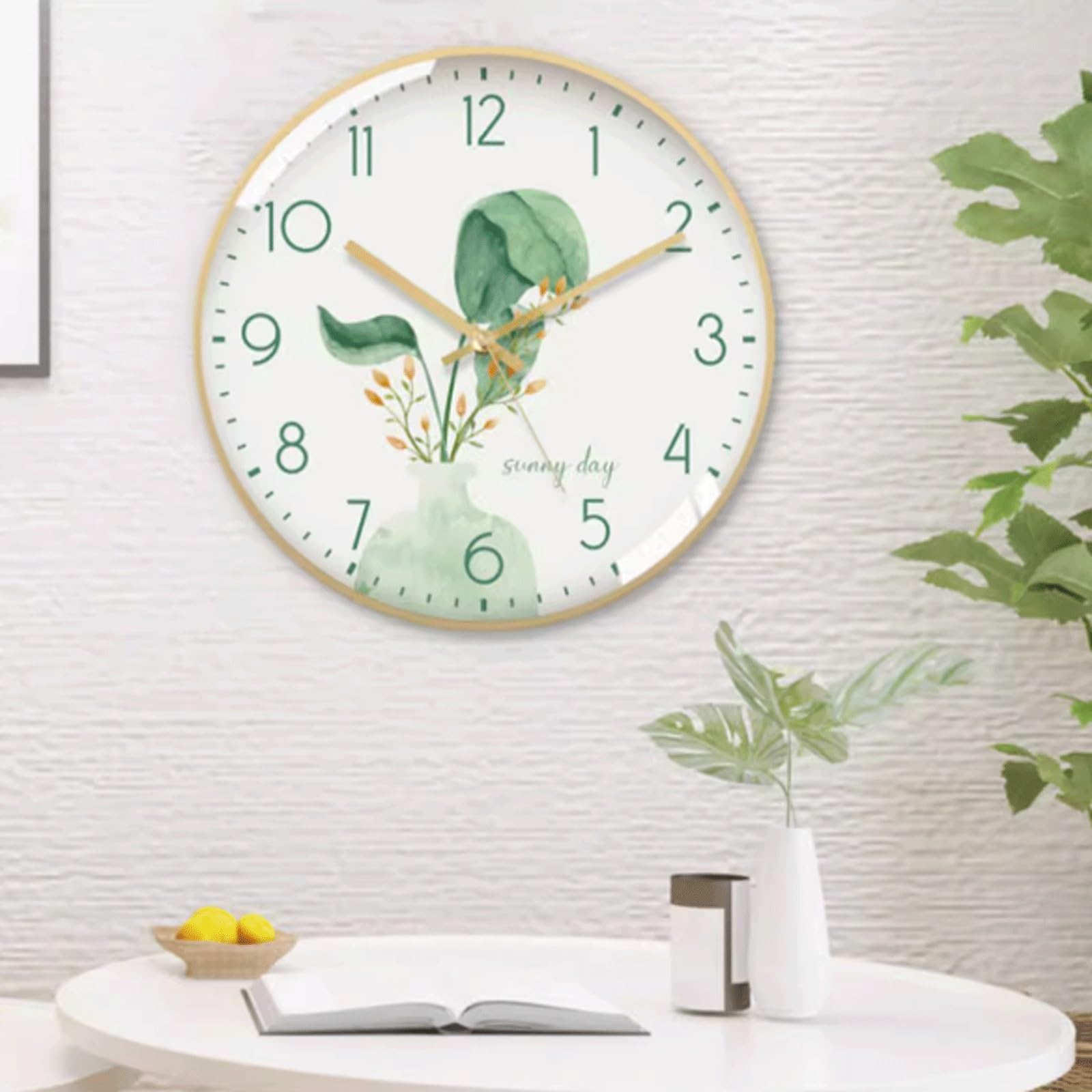 Tiempo Reloj de Pared Cuarzo silencioso for el hogar, for Oficina, Sala Estar(Gold,12 Inches)