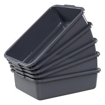 5-Pack Small Commercial Tote Box, 8 L Plastic Bus Box, Gray