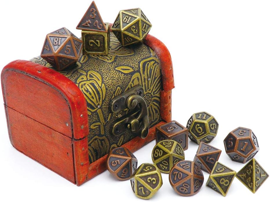 Haxtec Ancient Copper Metal DND Dice Set D&D Compatible with Dungeons and Dragons Gifts TTRPG Games (2 Pack-Antique Copper+Antique Bronze)