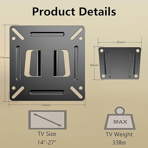 Miniatura 5 de Nuyoah Paquete de 2 soportes de pared para televisores de 14 a 27 pulgadas, pantalla plana LED LCD, soporte de TV pequeño para monitores de
