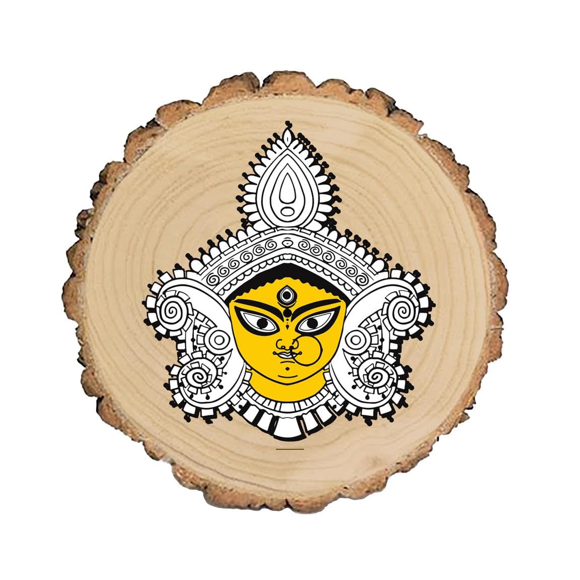 Sentoor Kartoon Kolkata Souvenir Wall Art Divine Ma Durga's Face Wood Slice Home Decor for Drawing room, bedroom, Kitchen Handcrafted Wooden Wall Hanging Best Gift for Colleagues, Friends, Couple, Wife, Husband Set of 1-image-27