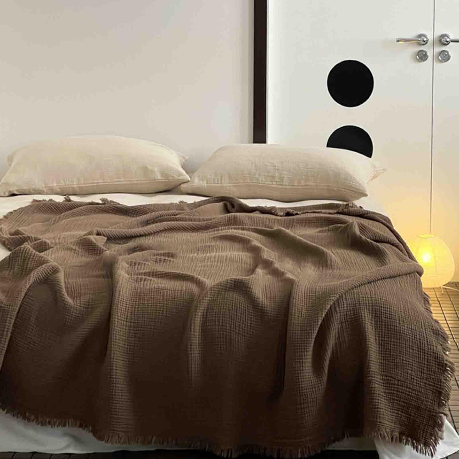 JUSHZ Batamanta Mujer Cobija Plaid Cama Manta Sofa Blanket Algodon Suave Algodón Peinado De Fibra Larga Suave Cómodo Y Transpirable (Brown 2,150x200cm)