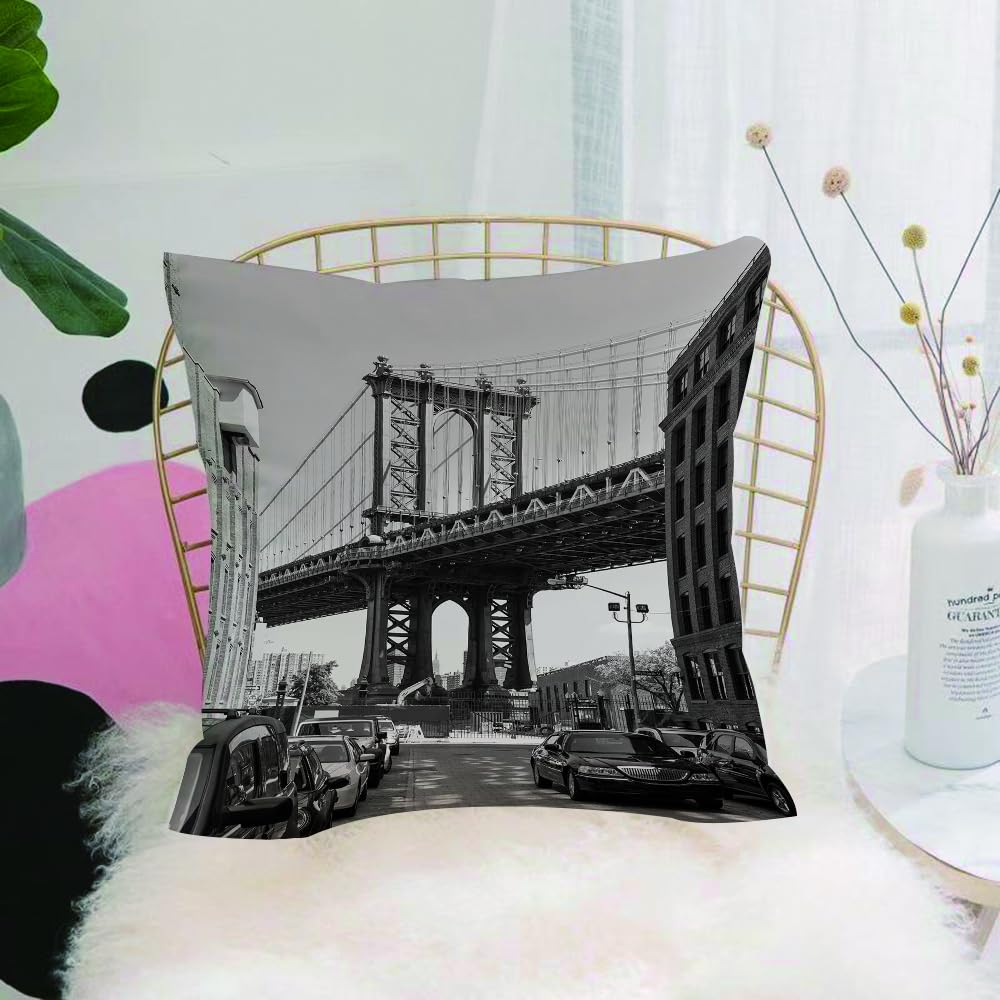 HYMSXW Cushion Cover,Throw Pillow Case Home Decorative for Living Room Bedroom Sofa Chair 20X20 Inch,Landscape, Brooklyn New York, USA Landmark Bridge Street with photos,Pillowcase 50X50cm