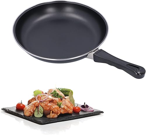 Sartén antiadherente de acero inoxidable de 7.9 pulgadas, sartén profesional redonda negra con mango cómodo, sartén reutilizable para crepes,
