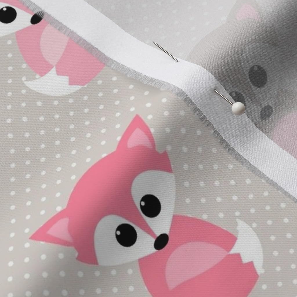 Spoonflower Fabric - Foxes Pink Fox Woodland Animal Girl Printed on Organic Cotton Sateen Fabric by The Yard - Sewing Quilting Apparel Home Decor