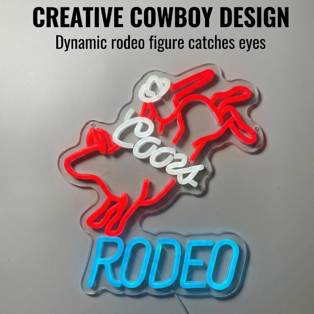 Crs RODEO LED Neon Lights for Wall Decor Signs, Western Decor Cowboy Dimmable Western Rodeo Neon Light Signs for Wall Decor Cowboy Neon Sign for Man Cave Home Bar Beer
