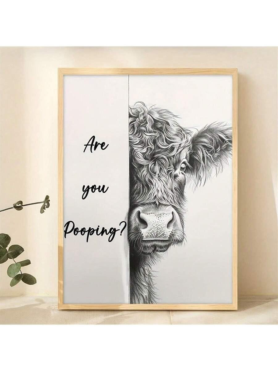 lianyibo Unique Funny Highland Cow Art Print - Humorous 'Are You Pooping?' Wall Decoration For Bedroom, Living Room Decor(40x60cm/Frameless)