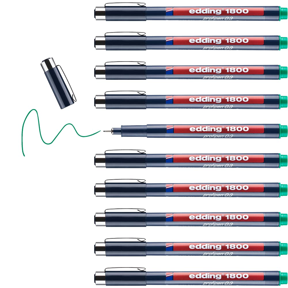edding 1800 Feutre fin de précision - Noir - 10 stylos - Largeur de trait 0,35 mm - Pour une écriture et des esquisses précises - Pointe fine gainée métal - adapté aux règles et aux pochoirs
