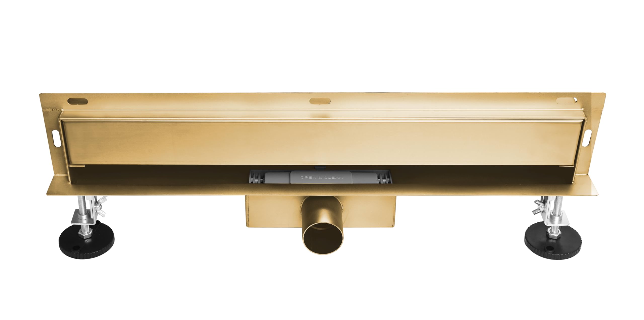 AQUAUNO Wand-Duschrinne 60 cm Gold – linearer Wandablauf aus Edelstahl AISI 304 mit befliesbarer 2-in-1-Abdeckung, herausnehmbarem Geruchsverschluss für die bodengleiche Dusche