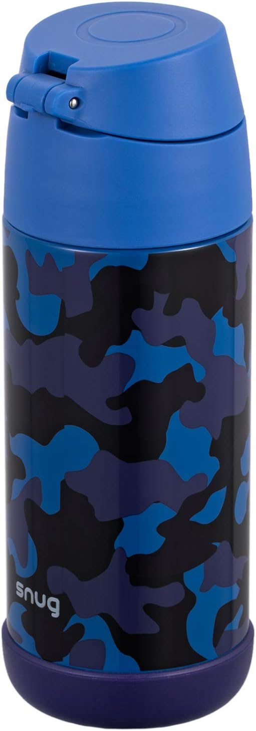 Snug Insulated Kids Water Bottle with Straw & Spout – Double-Wall Stainless Steel, Leakproof, Easy-Flip Lid – For School, Travel, Toddlers & Big Kids - Blue Camo, 12oz - Image 5