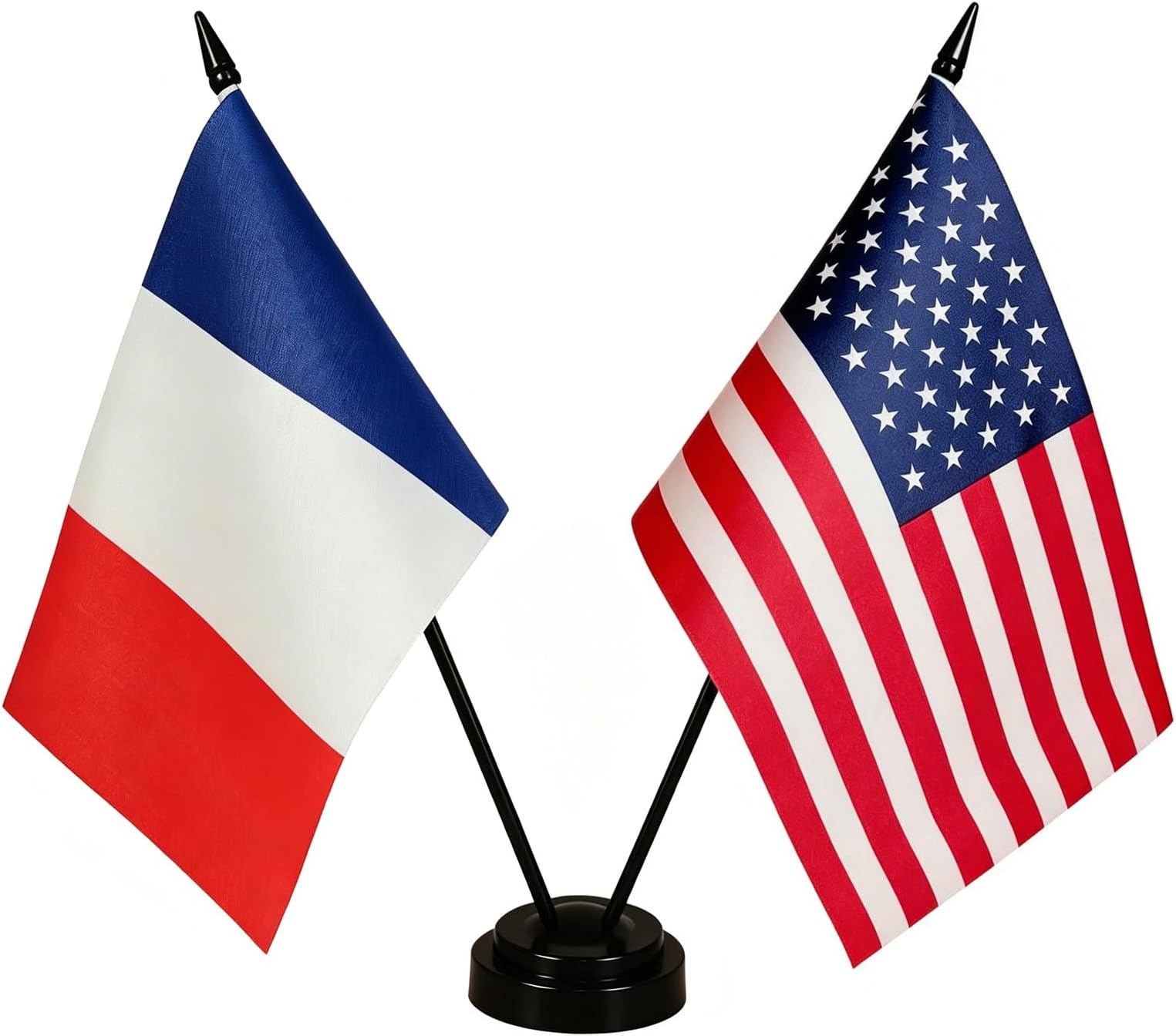 USA American & France Desk Flag, American & French Table Flagx, Flags For Room, 8 x 5 Inches USA & France Deluxe Desk Flag Set