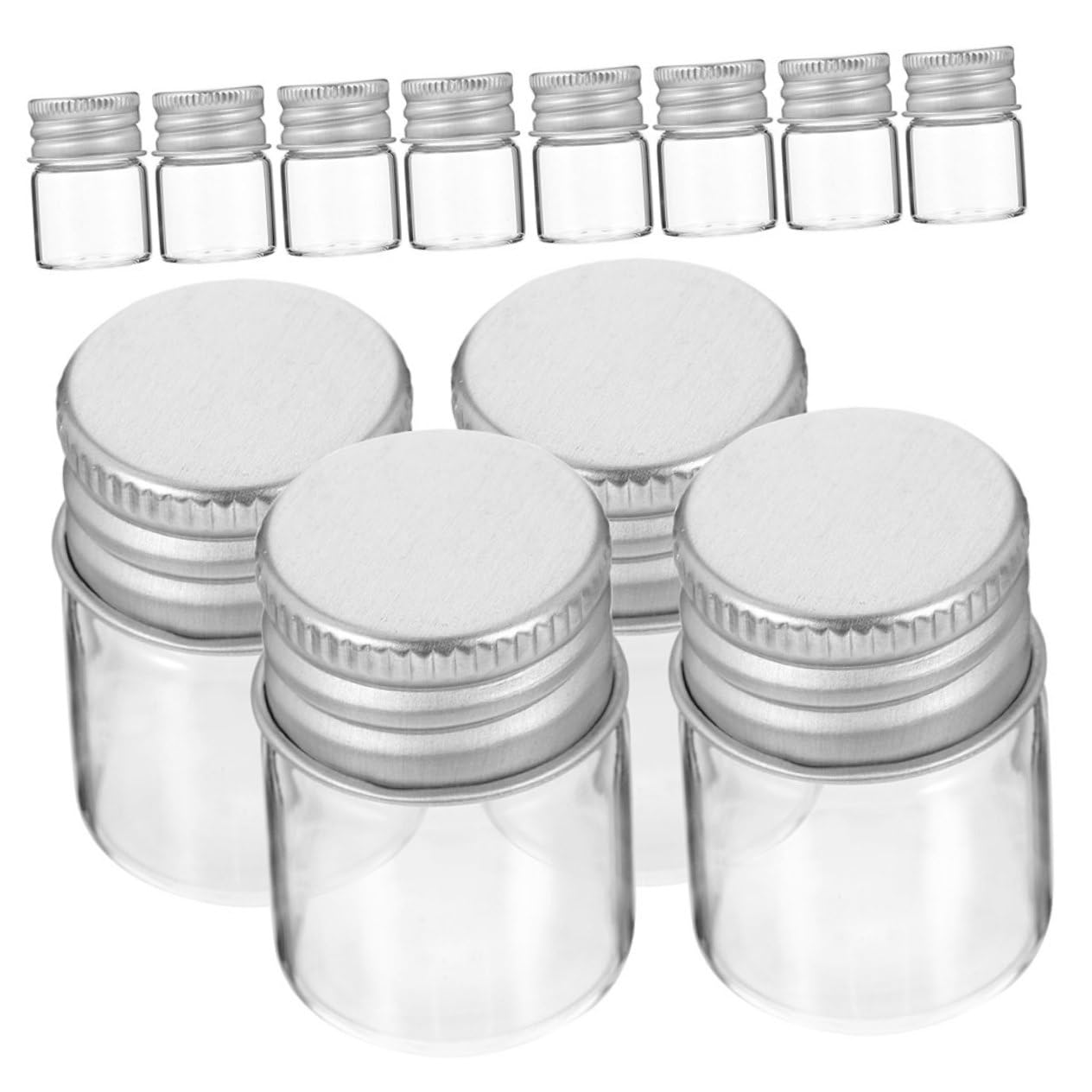 Unomor 24pcs Glass Small Portion Bottling Empty Vials for Injection Mini Glass Bottles with Lids Little Jars with Lids Small Glass Containers Small Vial Glass Vial Aluminum Transparent