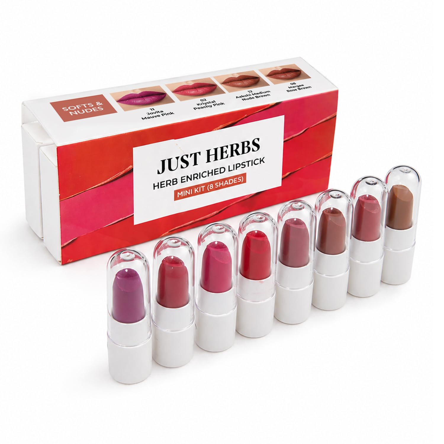 Just Herbs Ayurvedic Lipstick Micro-mini Kit | Kit of 8 Matte Lipsticks | Long-lasting | Weightless | Ayurvedic Formula | Travel-friendly - 9.6g-image-17