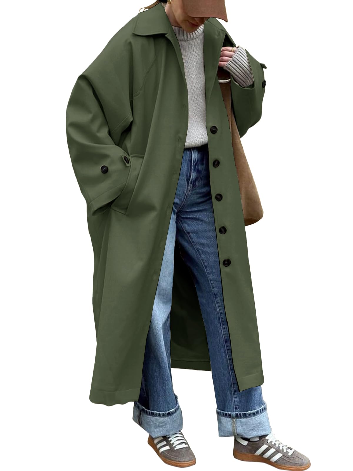 tankaneo Womens Long Trench Coat Single Breasted Oversized Windproof Classic Lapel Fall Overcoat-picture-25