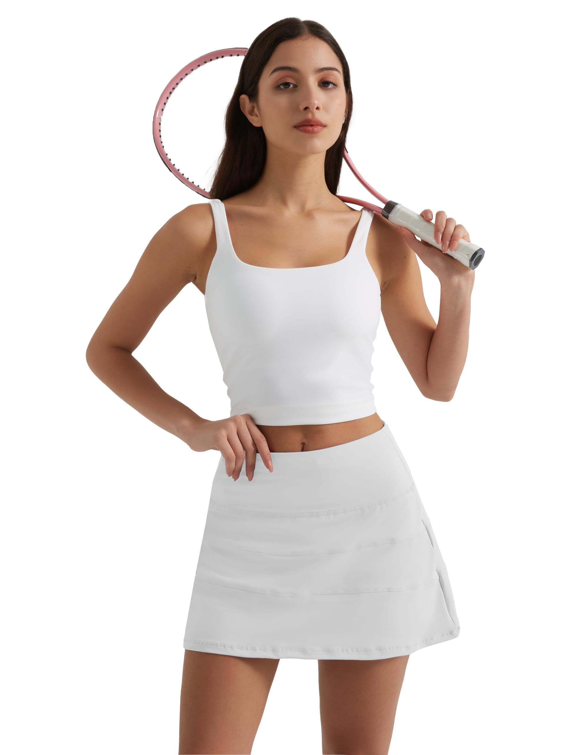 Faldas de Tenis para Mujer, de Cintura Alta, atléticas, con Bolsillos, para Entrenamiento, Pantalones Cortos Integrados, Blanco, S