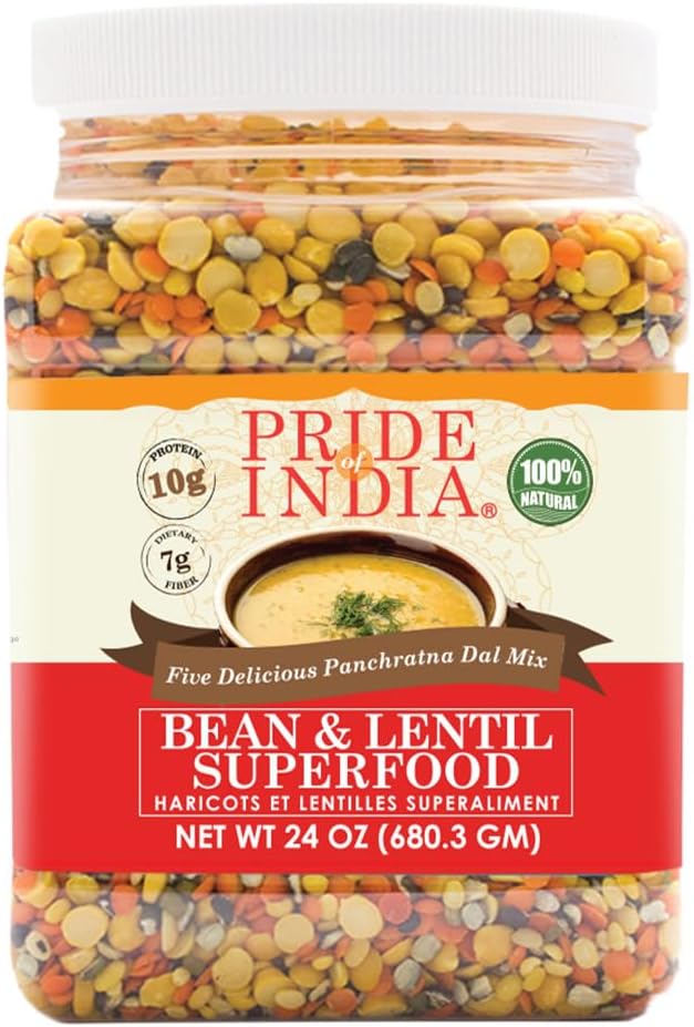 Pride of India Panchratna Dal Mix โ 1.5 lb | Indian Bean & Lentil Superfood โ 5 Split Beans Mix | High Protein & Fiber Rich Lentil Mix for Soup, Kitchari, Curry, Veg Meals | Vegan & Gluten Free
