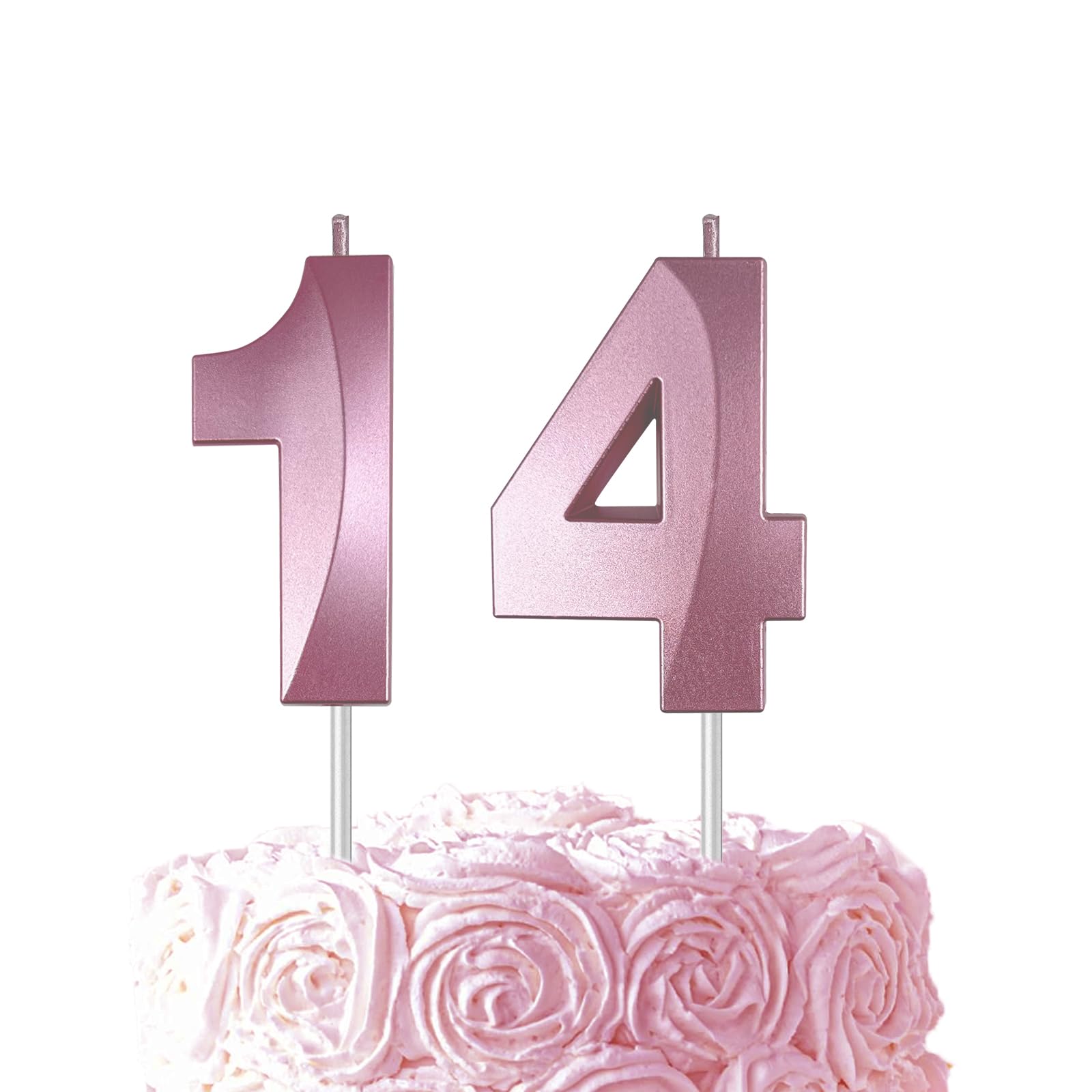 Pink Birthday Number 14 Candles for Wedding Party Cake Decorations