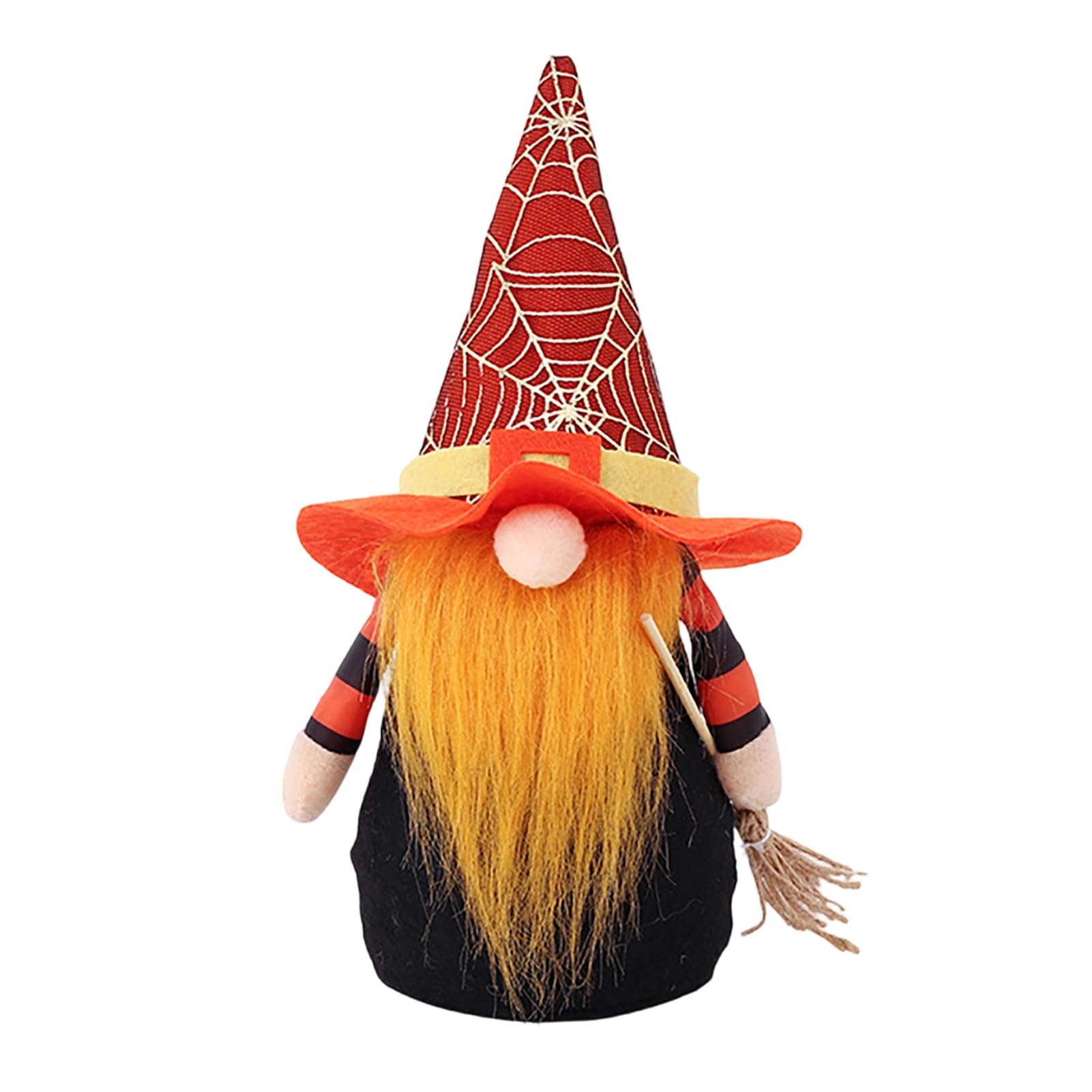 pidodou Halloween Gnome Decorations Faceless Doll Ornaments for Home Table Display Spooky Plush Set Handcrafted Spider Web Hat Design 21cm Height Festive Party Accessories Orange