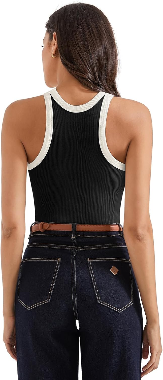SUUKSESS Women Padded Cotton Ribbed Tank Tops High Neck Racerback Basic Tops thumbnail