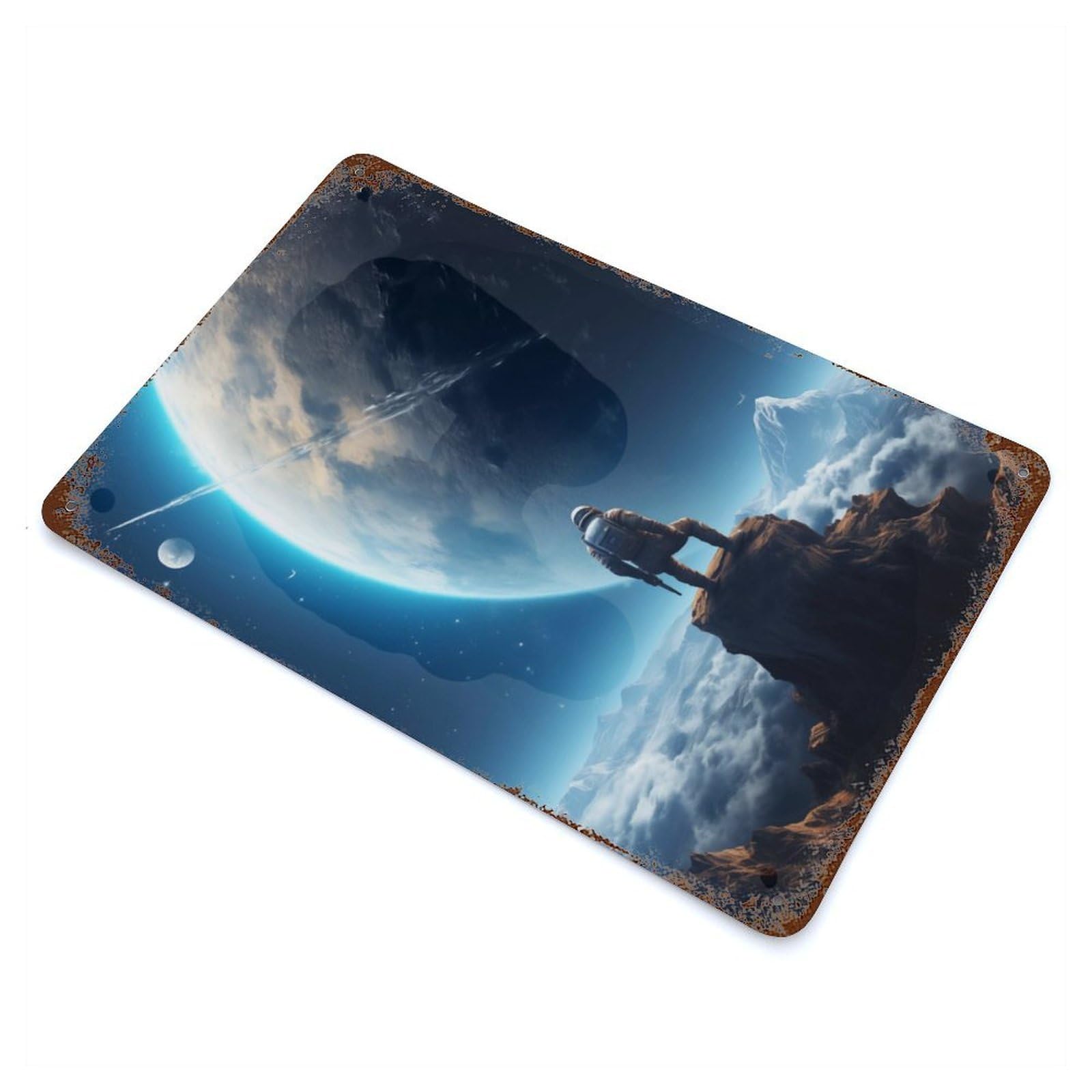 Astronaut Space Galaxy Rust Effect Tin Sign 11.8"x7.9", Novelty Wall Decor for Garage, Pub Or Kitchen