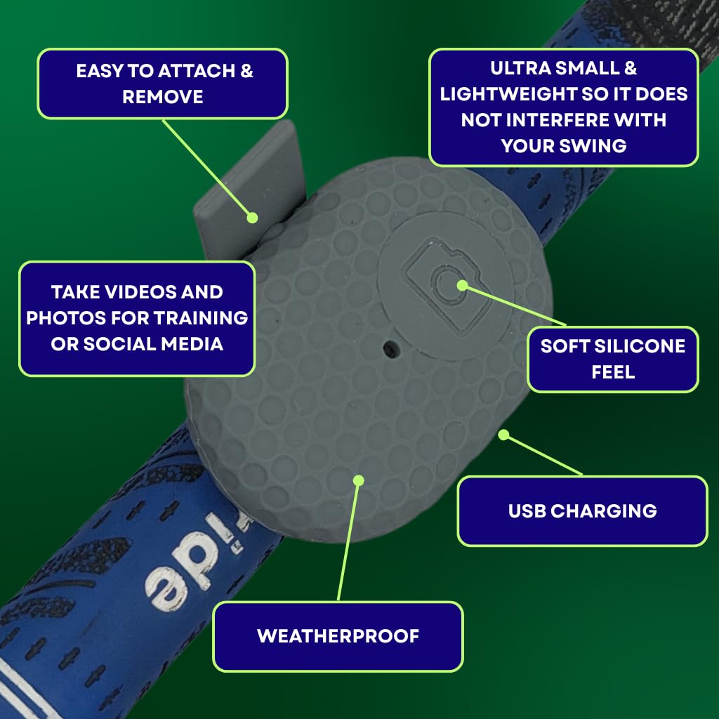 SnapSwing - Obturador de cámara de golf con Bluetooth remoto para teléfonos inteligentes, graba y fotografía tu swing desde el agarre del club, ligero, recargable, se adapta a cualquier palo de golf