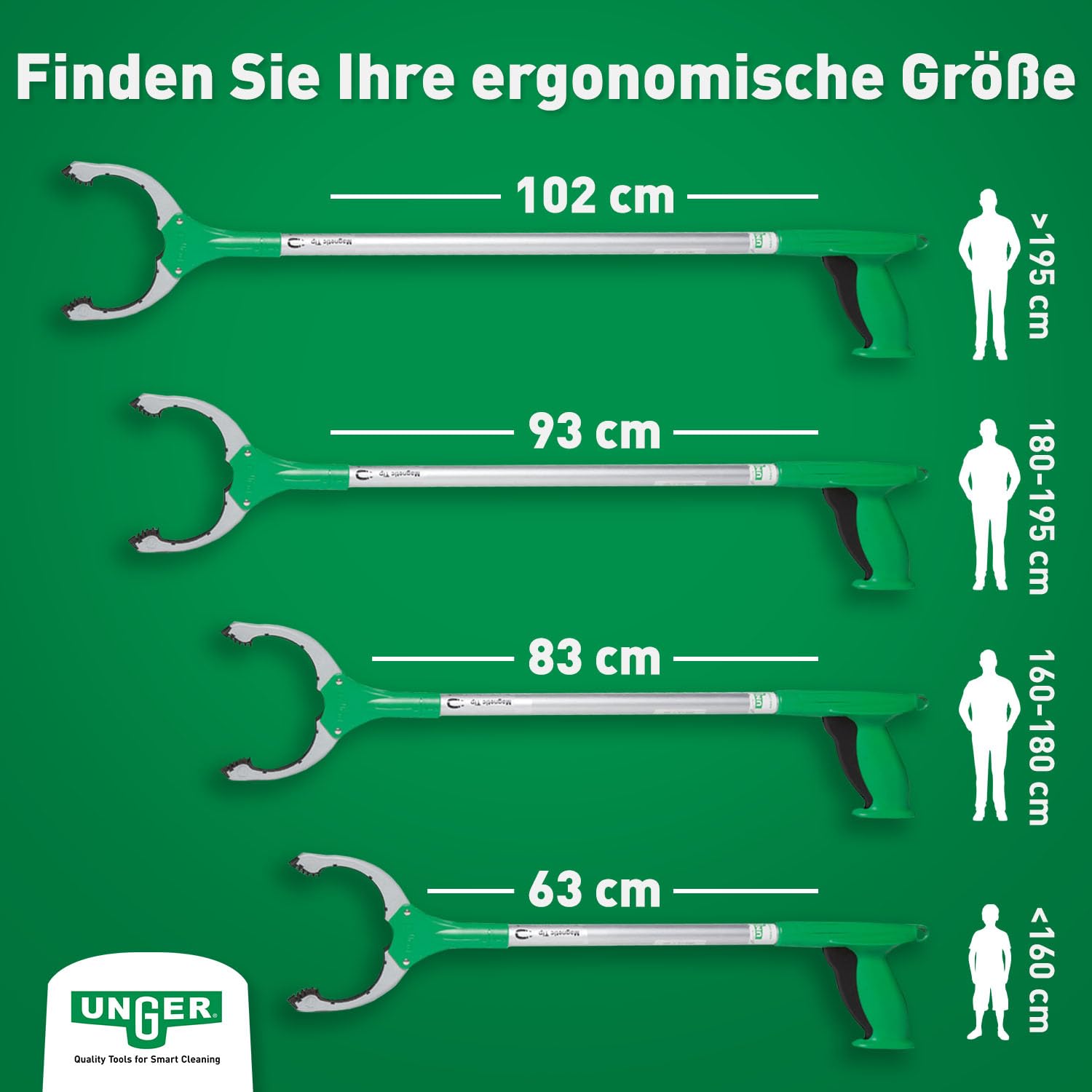 Unger NiftyNabber Trigger Allzweckgreifer (93 cm lang, Müllzange, mit Magnetspitze, Greifkopf 360° drehbar, sehr robust) NT090