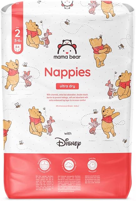 Amazon Brand - Mama Bear - Disney - 84 Ultra Dry Nappies - Size 2 (3-6 kg)