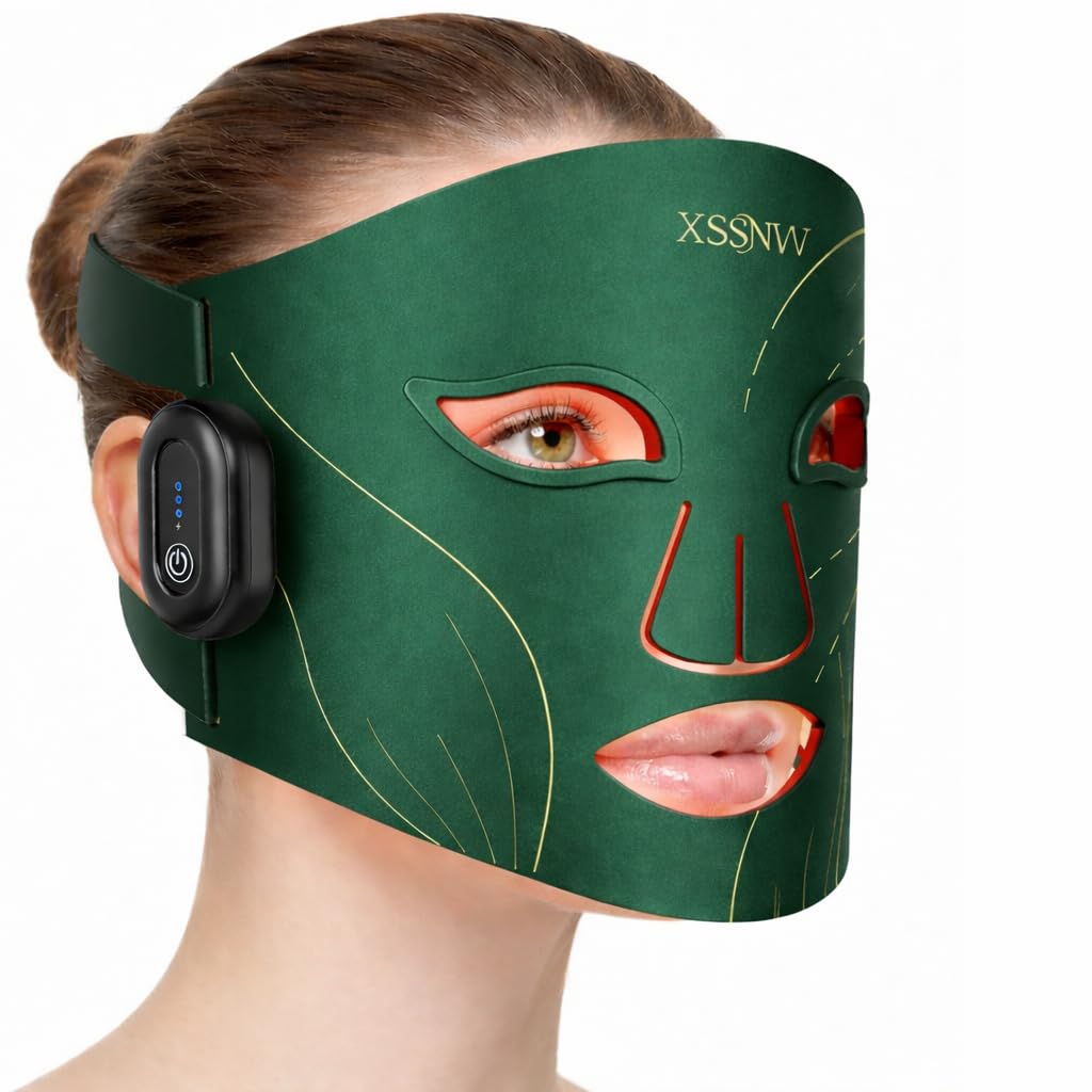 Cordless Red Light Therapy for Face, 4 Modes LED Face Mask Light Therapy, 850NM Infrared & Red Light Mask, 10-Min Timer, 272 LED Beads, Rechargeable for At-Home & Travel(Green)